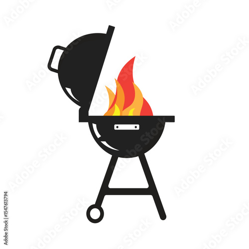 Outdoor BBQ Grill with Flames, ideal for themes related to grilling, summer, parties, food, and outdoor activities
