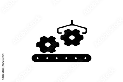 The image depicts a black silhouette of an industrial process or manufacturing line.