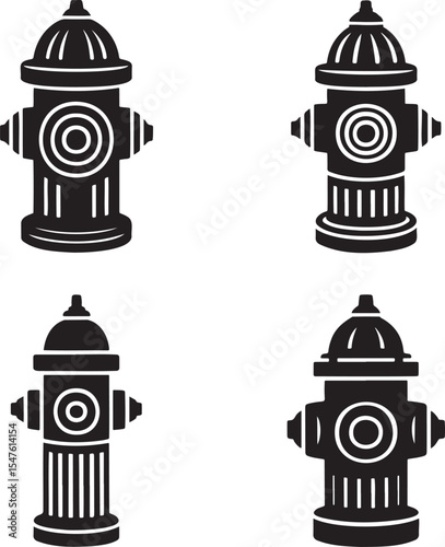 Fire hydrant silhouette set vector illustration isolated On Transparent Background
