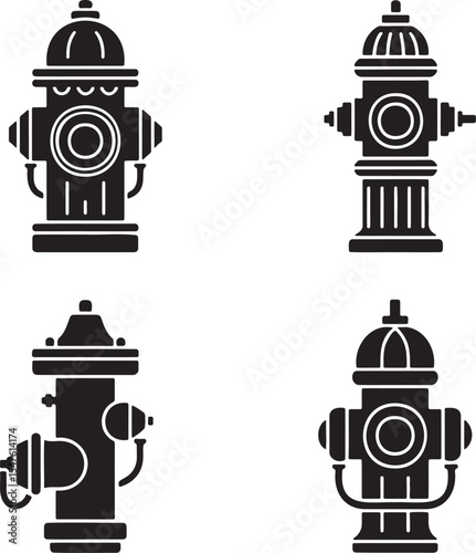 Fire hydrant silhouette set vector illustration isolated On Transparent Background