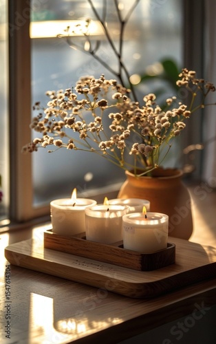 Warm lighting on the wooden display platform
