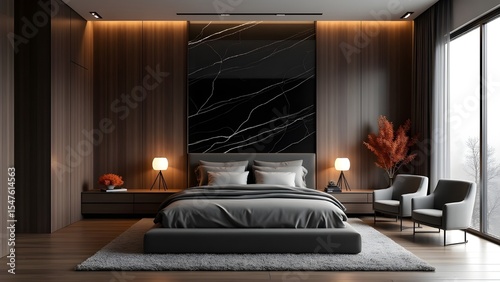 Elegant Interior View of a Bedroom with Bed