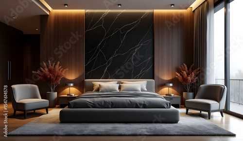 Elegant Interior View of a Bedroom with Bed