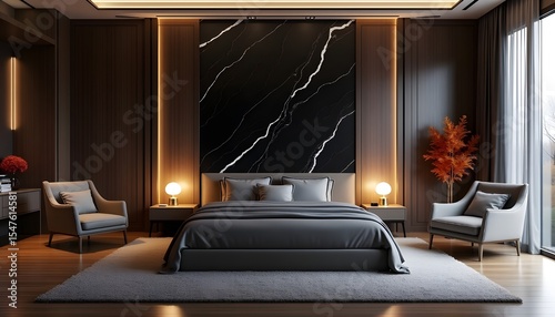 Elegant Interior View of a Bedroom with Bed