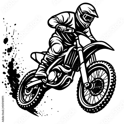 Extreme Sports Biker Performing Trick on Dirt Bike Black and White Art  

