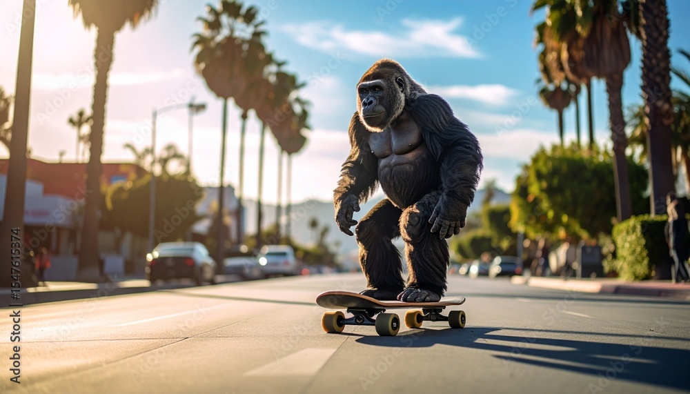 Fototapeta premium gorille debout sur un skateboard sur un trottoir 7