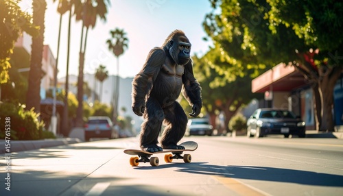 gorille debout sur un skateboard sur un trottoir 4