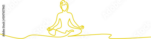 continuous line drawing of a person meditating in lotus pose. Simple, peaceful design representing mindfulness, yoga, inner peace, and spiritual balance.
