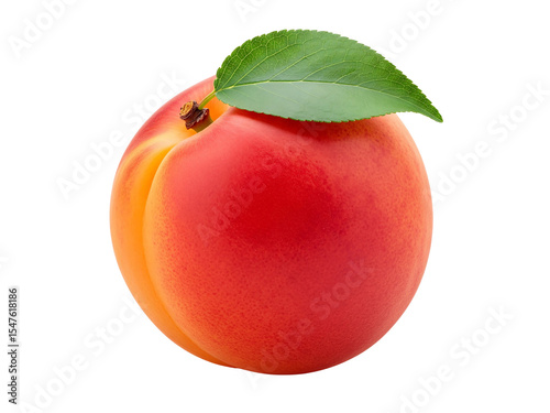 Close-Up of Fresh Apricot with Leaf Attached Isolated on Transparent Background – Ripe Summer Fruit Macro Shot