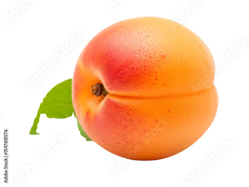 Close-Up of Fresh Apricot with Leaf Attached Isolated on Transparent Background – Ripe Summer Fruit Macro Shot