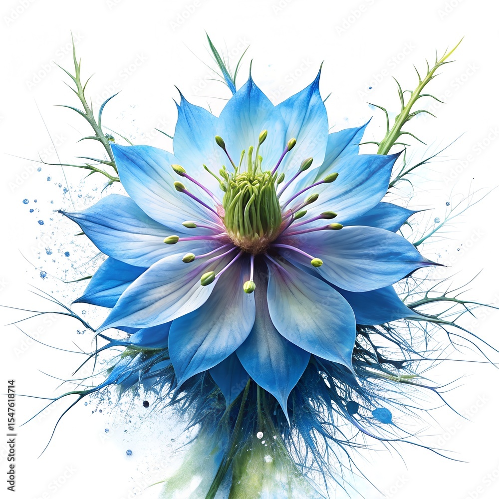 Obraz premium Love in a Mist with Paint Splash Gently Composed Around Flower Photo