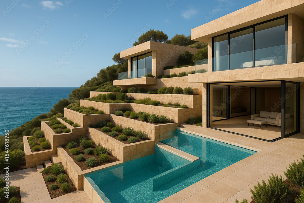 Fototapeta premium Beachfront Contemporary House with Upper Deck