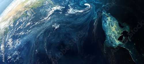 A satellite view of Earth's ocean turning dark due to pollution 