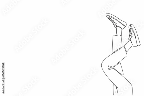 Continuous one line drawing pair of sneakers worn by pair of raise feet. Respecting diversity. Unique individuals. National Two Different Colored Shoes Day. Single line draw design vector illustration