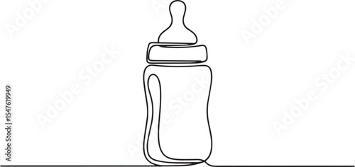 Continuous single line drawing of baby bottle with handle and nipple, minimal modern contour illustration on white background


