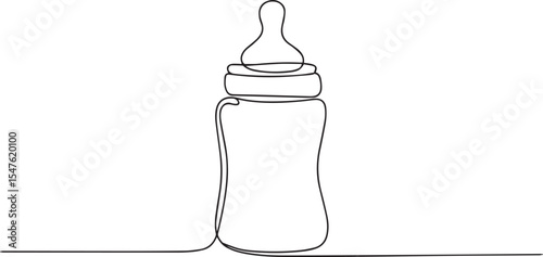 Continuous single line drawing of baby bottle with handle and nipple, minimal modern contour illustration on white background

