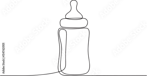 Continuous single line drawing of baby bottle with handle and nipple, minimal modern contour illustration on white background

