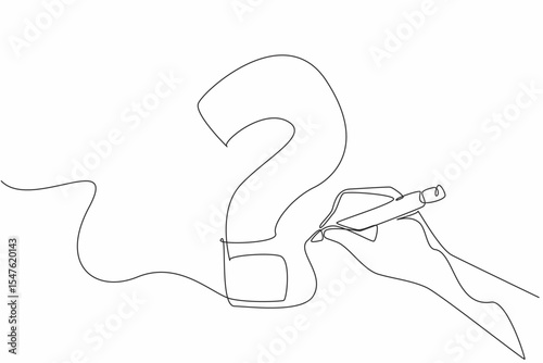 Single continuous line drawing hand holds marker forms big question mark from scribbled lines. Seeking enlightenment to find best solution. National Day of Reason. One line design vector illustration