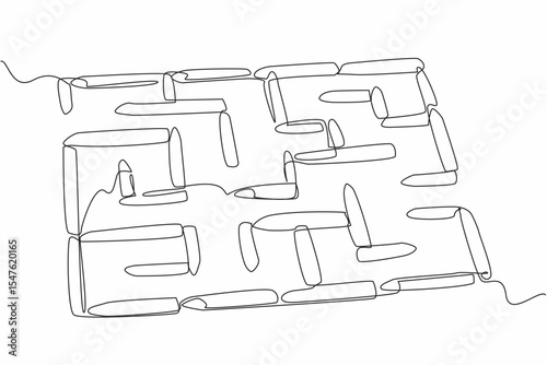 Single continuous line drawing labyrinth made of colored crayons. The game finds a way out with a symmetrical shape. Train the brain to think. World Labyrinth Day. One line design vector illustration