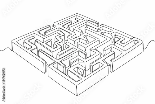 Continuous one line drawing wall labyrinth with several entrances and exits. Full of twists and turns. Calm the mind to find solution. World Labyrinth Day. Single line draw design vector illustration