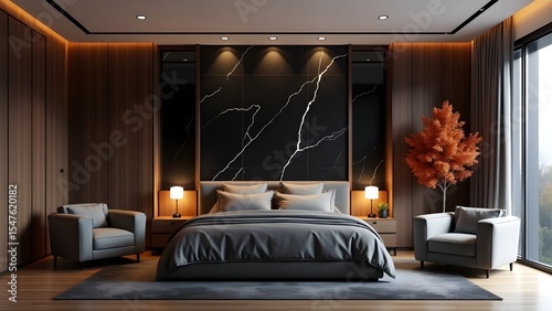 Elegant Bedroom Setup with Bed and Soft Lighting