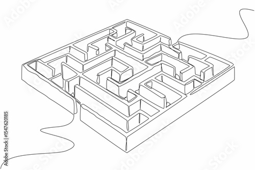 Single one line drawing labyrinth of box shaped plants. Using intuition. Finding solutions to problems that are too complex. Escaping. World Labyrinth Day. Continuous line design graphic illustration