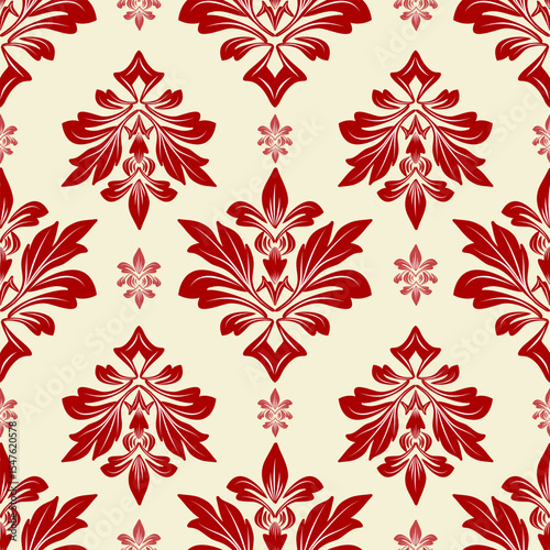 seamless pattern with red flowers pattern, vintage design, vector illustration elegant for textile, wall paper, curtains, cushion cover, bedding, rug, scarf, upholstery fabric, wrapping, luxury