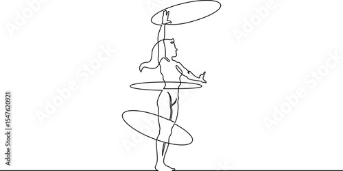 Continuous one line drawing circus artist. Circus. The juggler juggles. Circus performance. One continuous line isolated minimal illustration.Not AI.