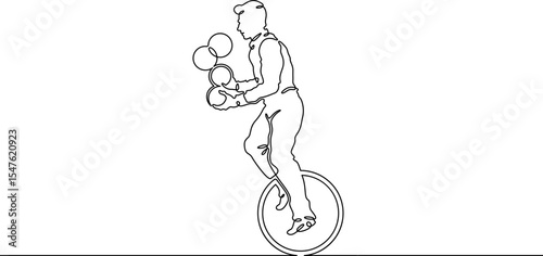 Continuous one line drawing circus artist. Circus. The juggler juggles. Circus performance. One continuous line isolated minimal illustration.Not AI.