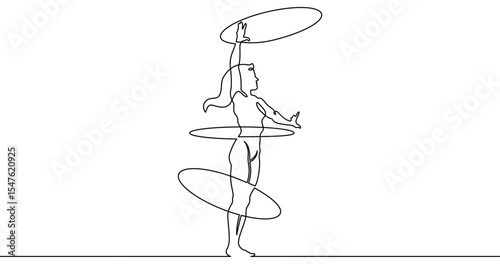 Continuous one line drawing circus artist. Circus. The juggler juggles. Circus performance. One continuous line isolated minimal illustration.Not AI.