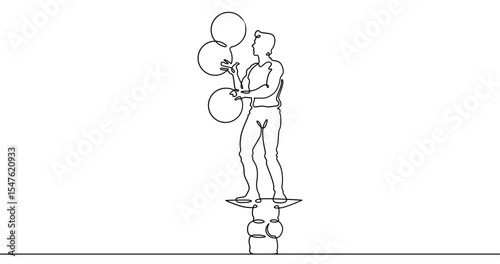 Continuous one line drawing circus artist. Circus. The juggler juggles. Circus performance. One continuous line isolated minimal illustration.Not AI.
