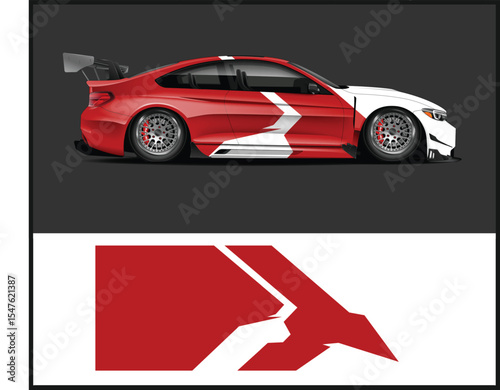 Red and White Race Car with Vinyl Graphics and Spoiler Illustration