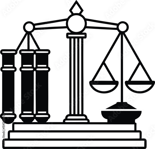 Black Silhouette Vector Illustration Legal Scales Courthouse Pill Three Cylinders Balance Justice Symbol