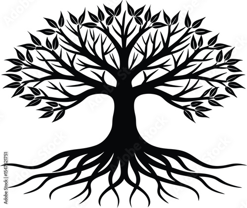 Tree Roots and Branches Nature Silhouette, Rooted Tree Growth Design