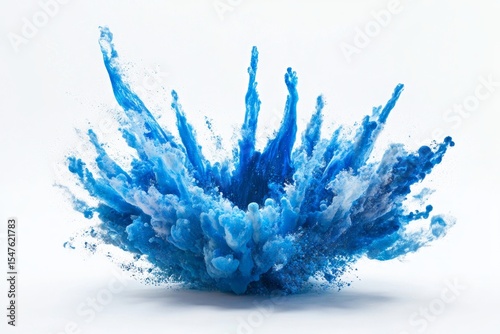 Blue Paint Explosion on White Background