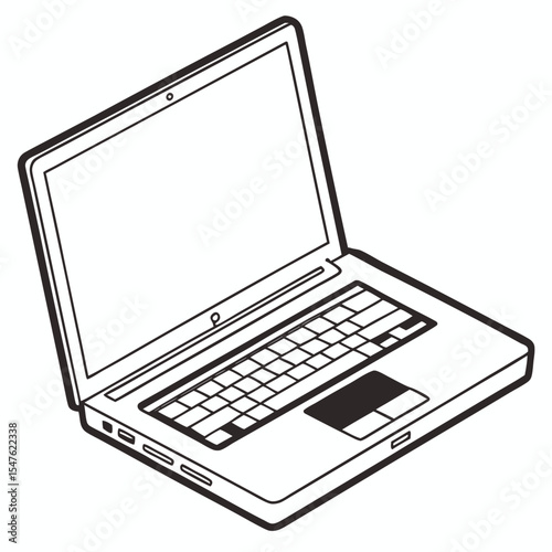 Modern Notebook: A detailed line-art rendering showcases a sleek, contemporary notebook computer, offering a visual representation of technology and design.