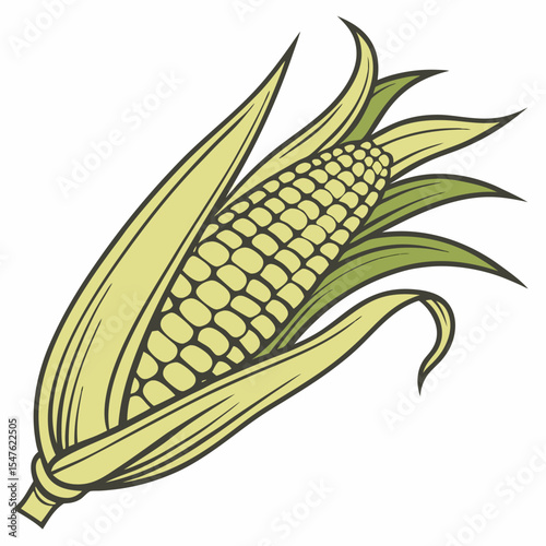 Isolated vector art of corn on the cob, excellent for illustrating concepts like natural ingredients, organic food, and wholesome meals. Suitable for food blogs, farmer's market promotions, and recipe