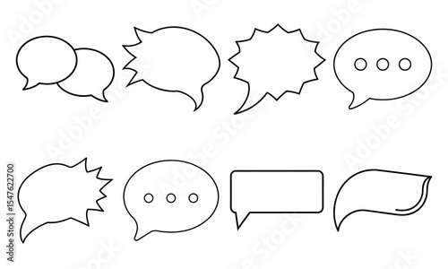 Minimalist line art speech bubble vector icon set for digital chat and communication