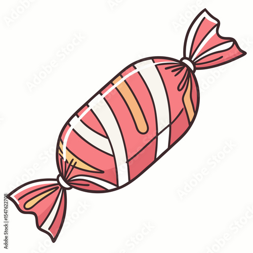 A delightful vector illustration of a wrapped candy with a vibrant, abstract striped pattern and twisted ends. Perfect for conveying themes of sweetness, indulgence, and fun treats.