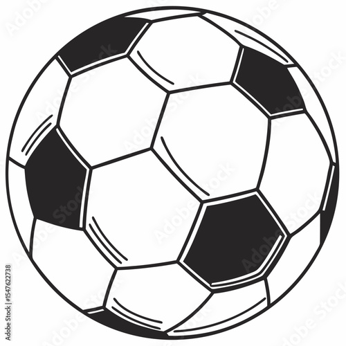 A charming hand-drawn style vector illustration of a classic soccer ball, featuring solid black and white panels. Perfect for sports themes, game-related content, and active lifestyle designs.