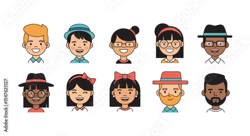 Diversity of children and adolescents characters in vector illustration design set