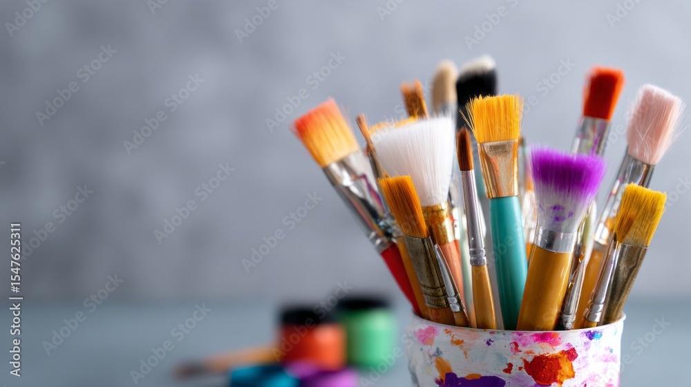 Obraz premium A collection of paintbrushes in a cup