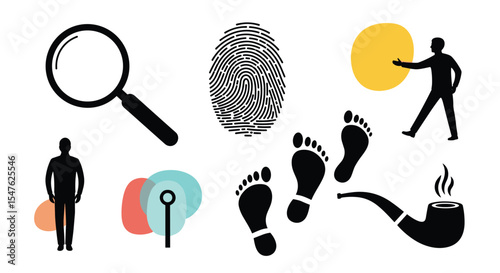 Mystery clues and elements in vector illustration style detectives investigation background design