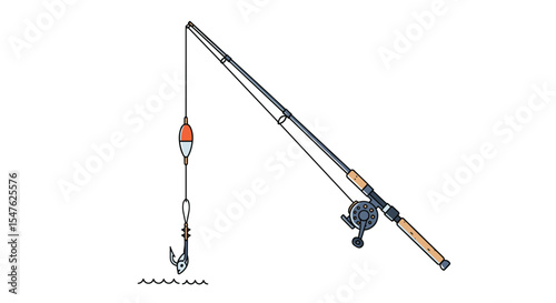 Fishing pole with hook line and bobber water recreation vector illustration image