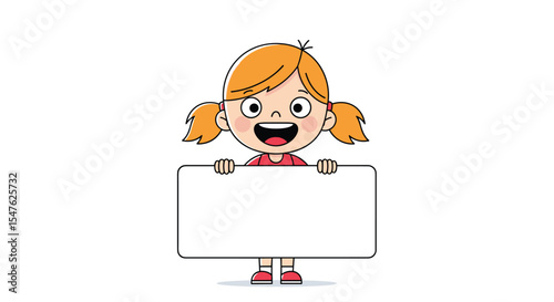 Cute girl with blank sign vector illustration to insert your message here