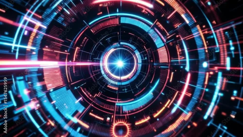 Abstract blue technology background with binary code and glowing fractal patterns, illustrating a futuristic digital space 4k slow motion animation video