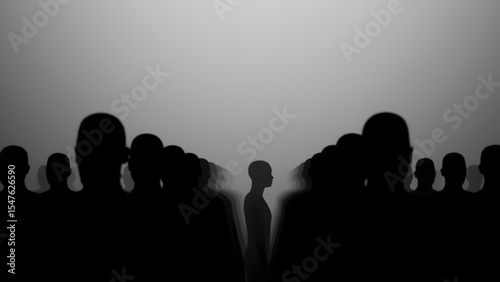 Obraz na plátně Alone in a Crowd: Silhouette Picture of People