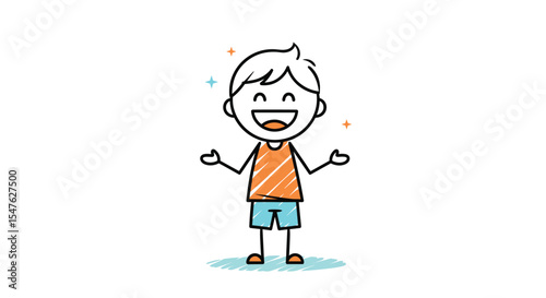 Vector illustration of a happy little boy with open arms ready to hug