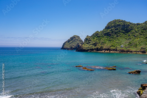Rocks, beach and bay of São Lourenço on the Azorean island of Santa Maria-Portugal.