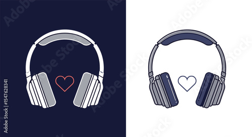 Vector illustration of headphones with a heart shape in the middle background image